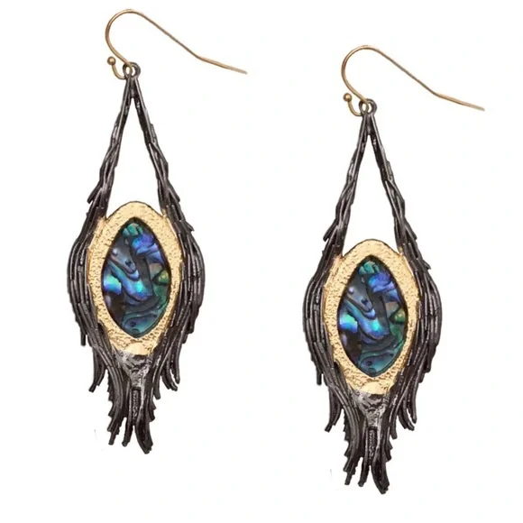 ALEXIS BITTAR • NEW Gunmetal Gold Blue Abalone Maldivian Nested Drop Earrings - Picture 7 of 8